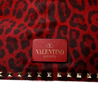 Valentino Garavani Pony Hair Leopard Print Rockstud Zip Clutch Red 8 of 9