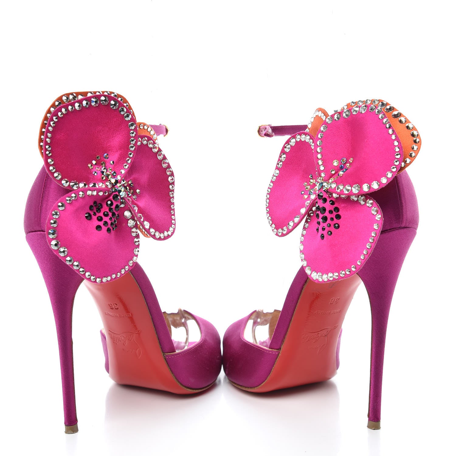 Christian Louboutin Satin Crystal Pensamoi 120 Pumps 36 Eveque Papaye 6 of 16