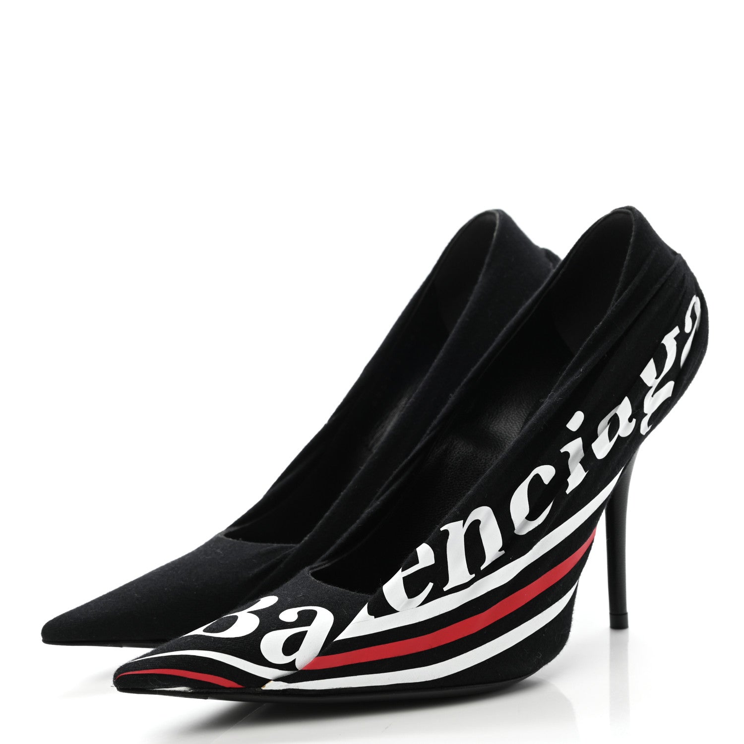 Balenciaga Jersey Crepe Political Campaign Logo Knife 115 Pointed Pumps 36.5 Black White Rouge 3 of 8