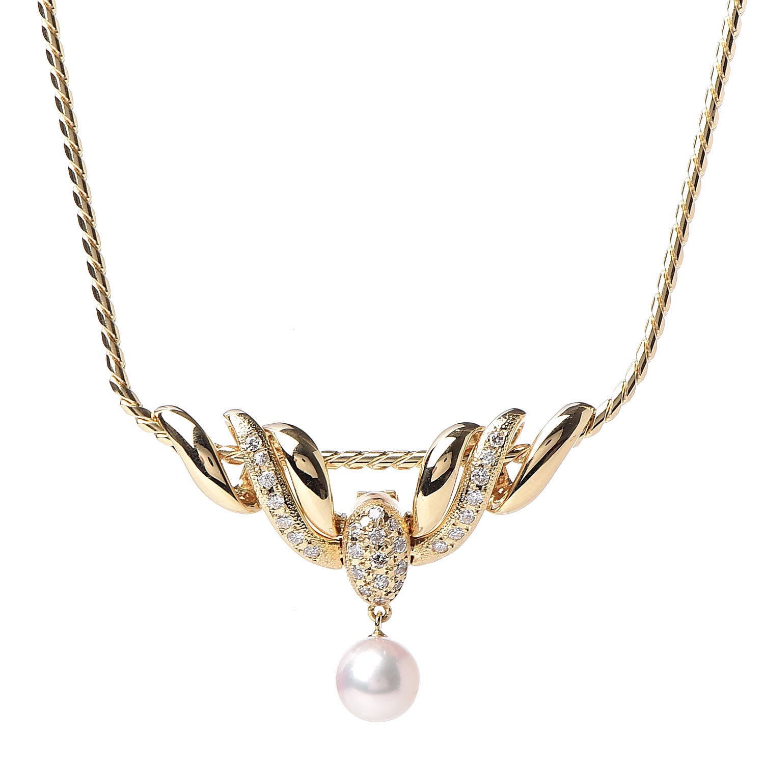 Mikimoto 18K Yellow Gold Diamond Akoya Pearl 7.5mm Pendant Necklace 4 of 5