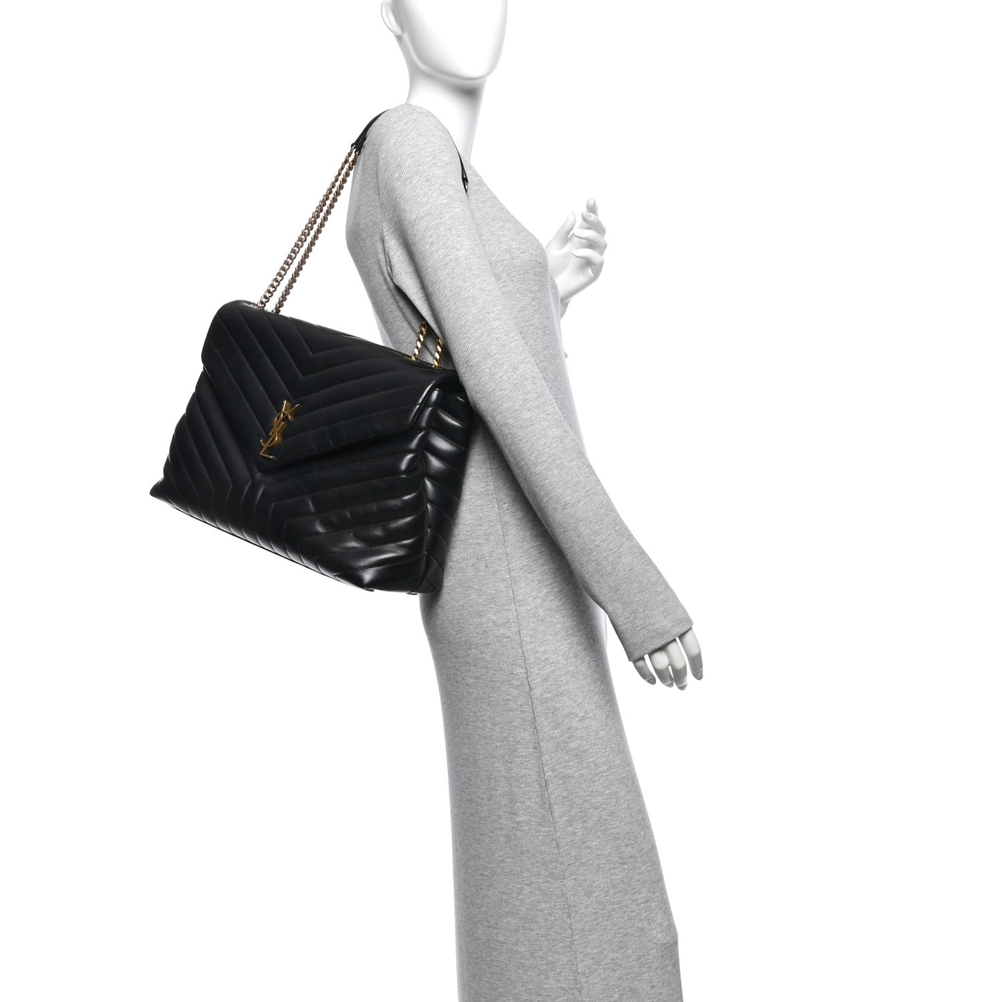 Calfskin Y Quilted Monogram Large Loulou Chain Satchel Black