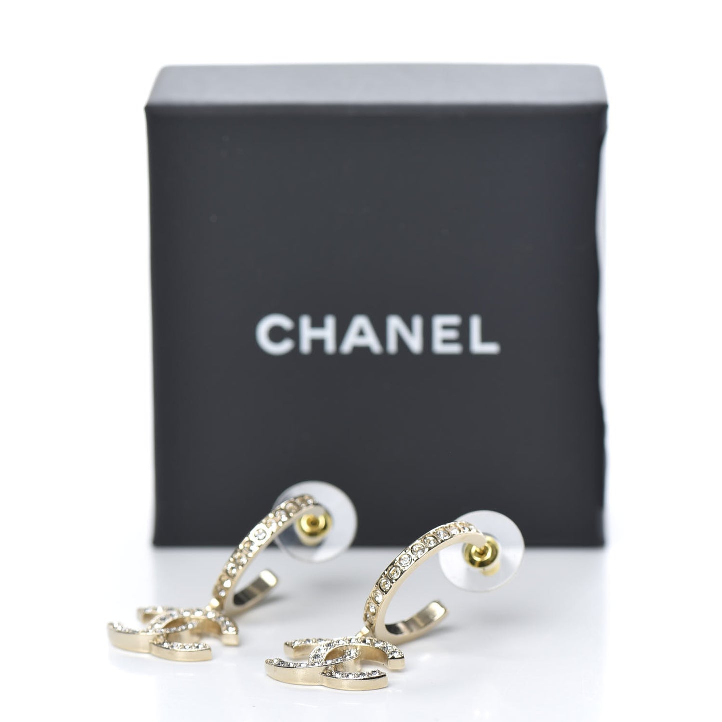 Crystal CC Hoop Drop Earrings Gold