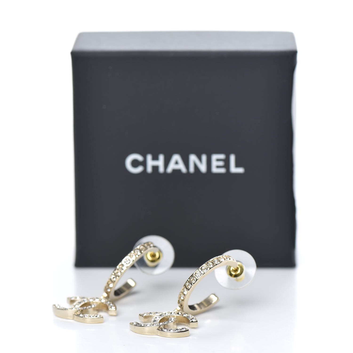 Chanel Crystal CC Hoop Drop Earrings Gold 5 of 5