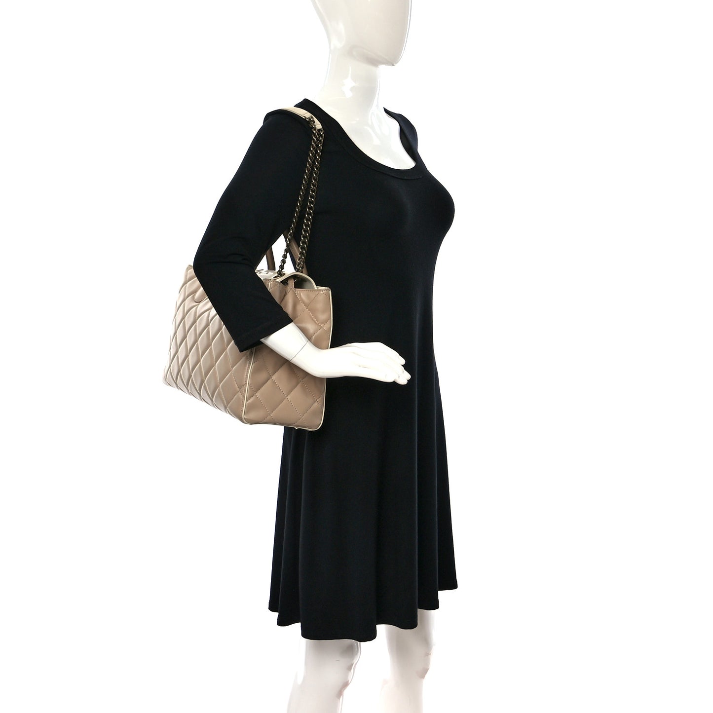 Lambskin Quilted Small Portobello Tote Beige