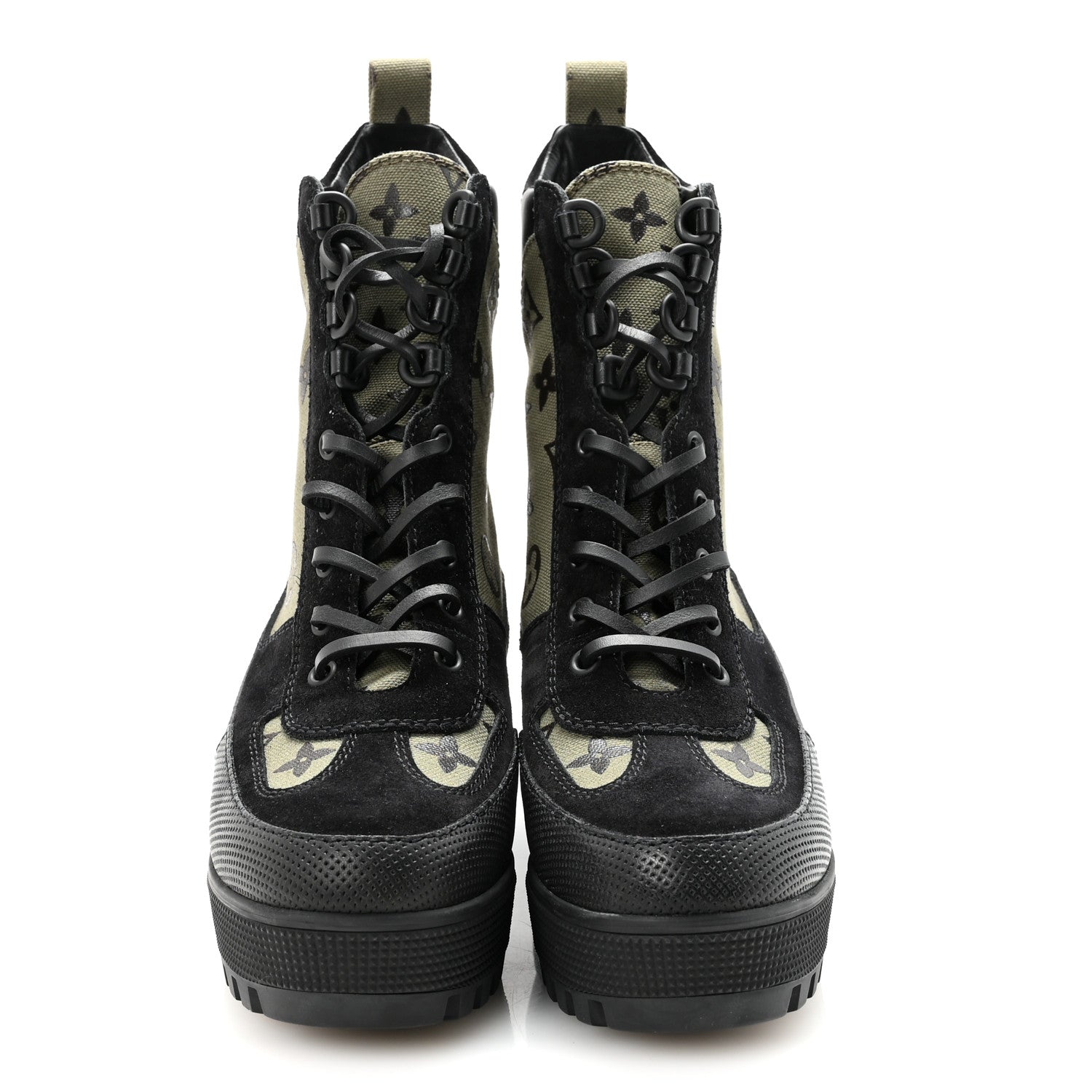 Louis Vuitton Suede Monogram Laureate Platform Desert Boots 37 Kaki Black 3 of 10