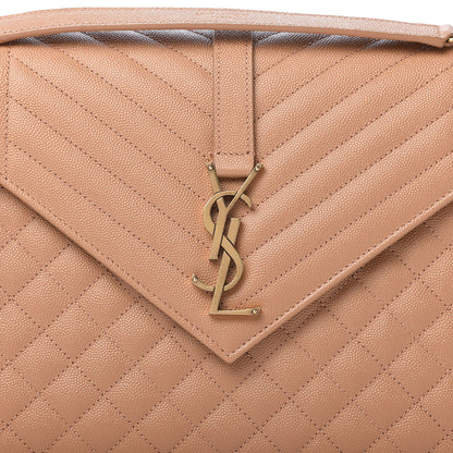 Saint Laurent Grain De Poudre Textured Mixed Matelasse Triquilt Large Monogram Satchel Dune 10 of 10