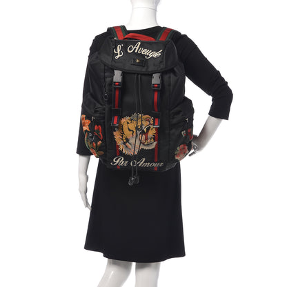 Gucci Techno Canvas Web L'Aveugle Par Amour Embroidered Double Buckle Backpack Black 2 of 14
