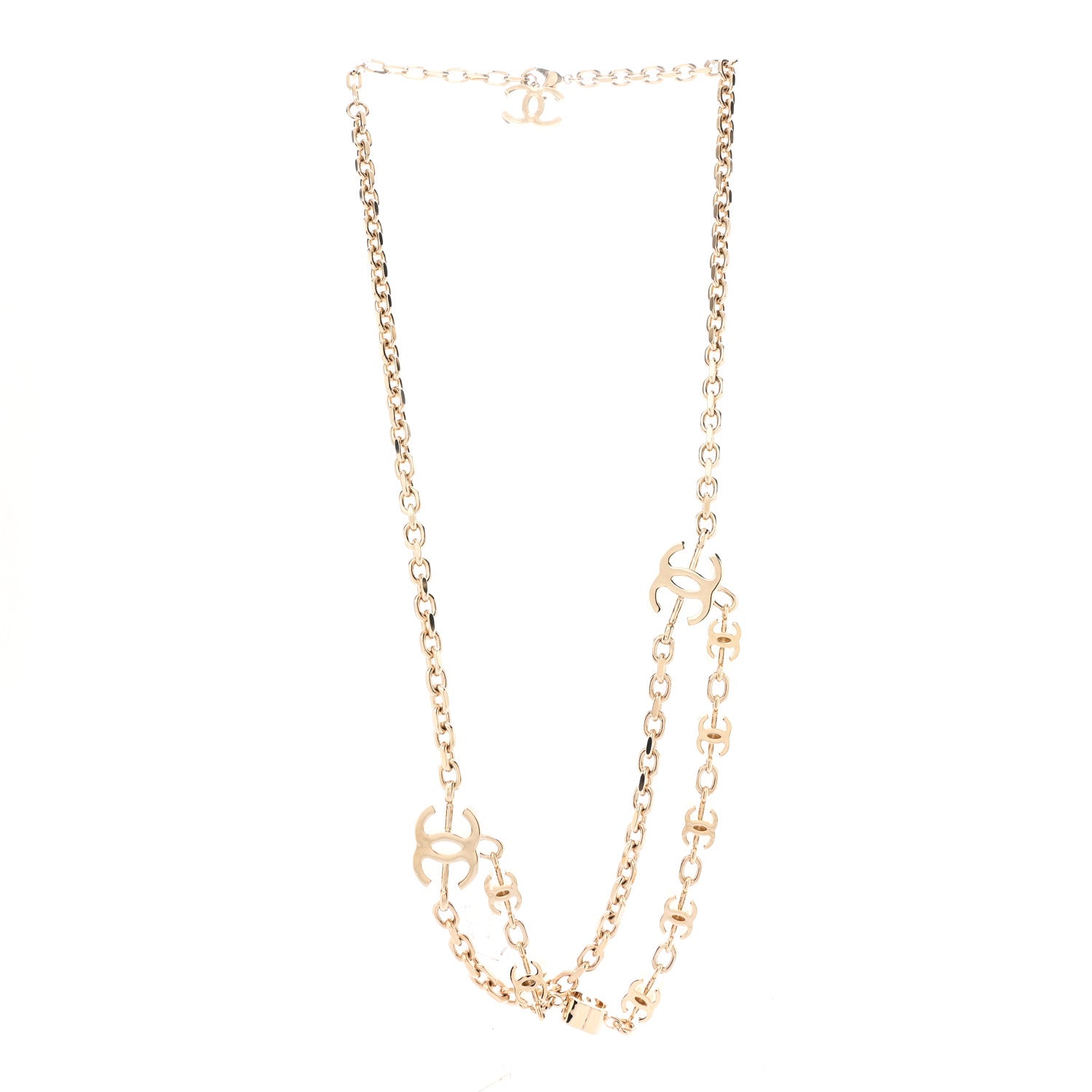 Chanel Metal CC Double Chain Necklace Gold 3 of 6