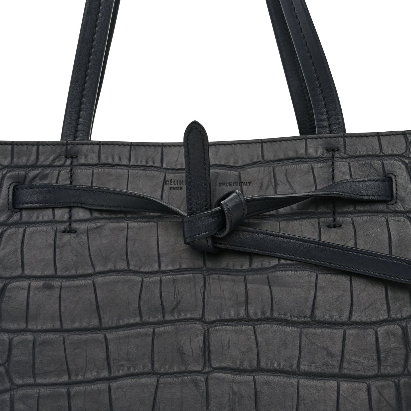 Crocodile Embossed Nubuck Small Belt Cabas Phantom Navy Blue