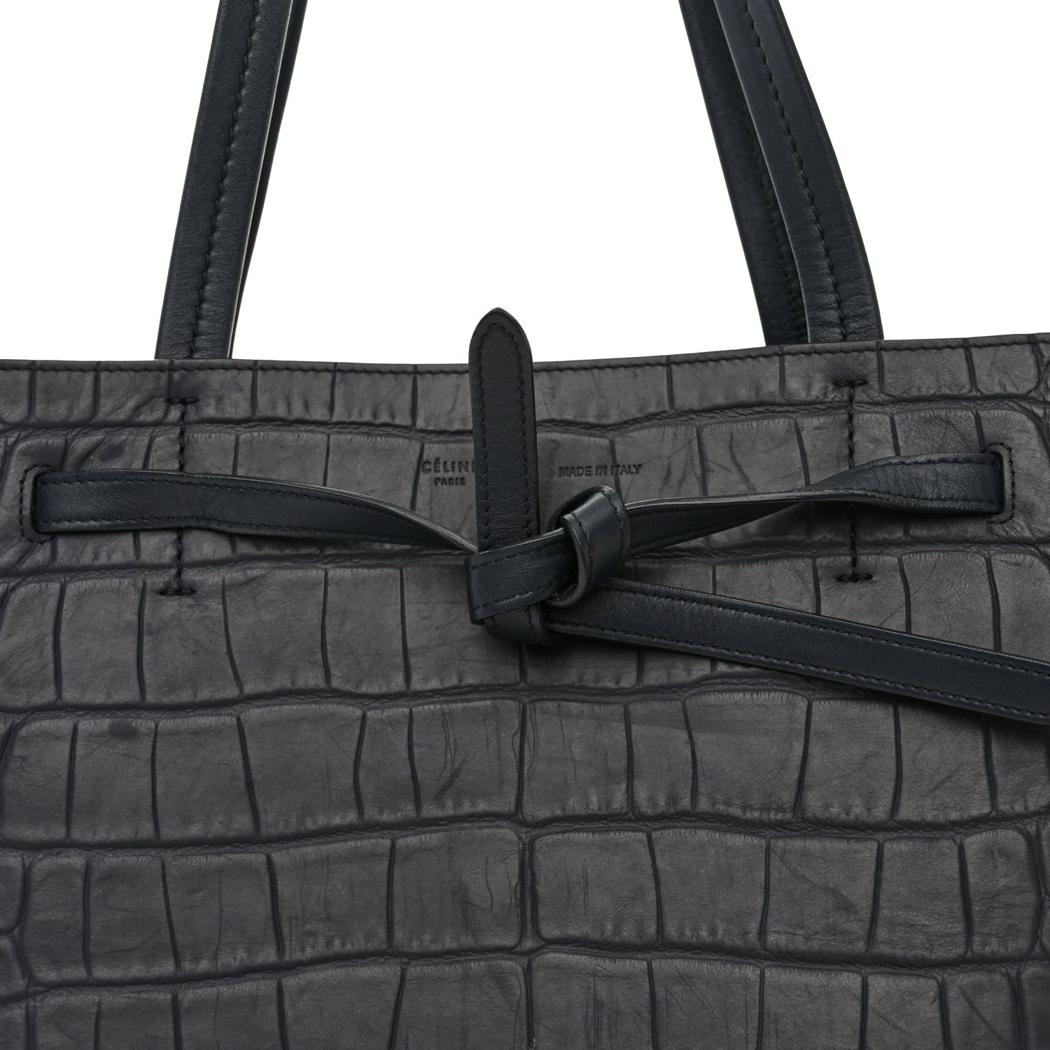 Celine Crocodile Embossed Nubuck Small Belt Cabas Phantom Navy Blue 8 of 12
