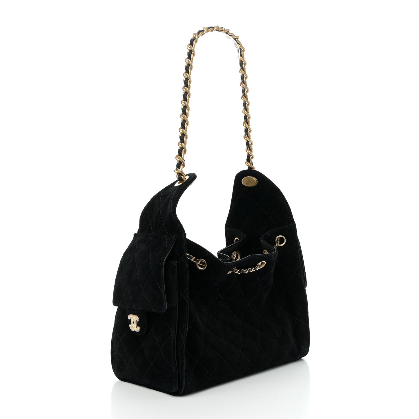 Suede Quilted Small Chanel 25 Handbag Black