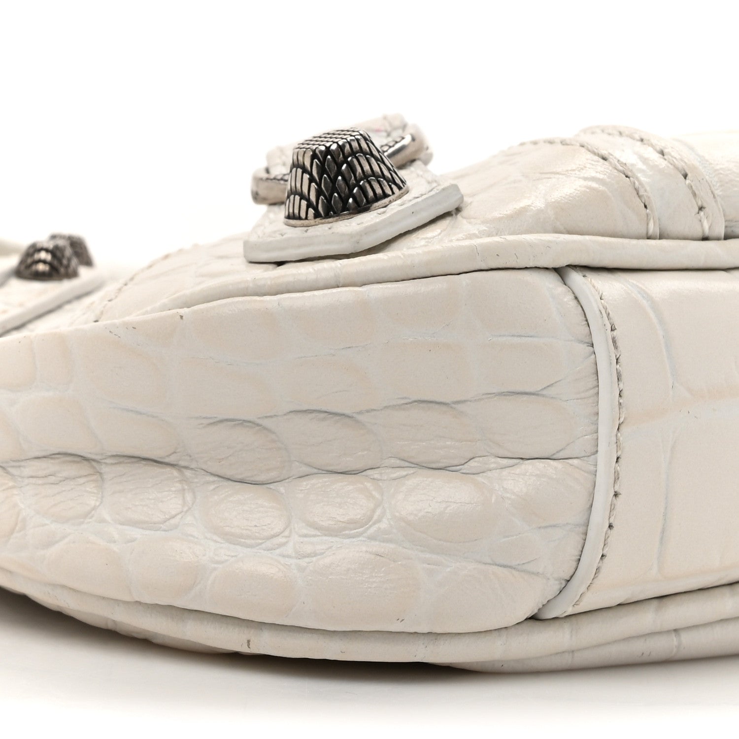 Balenciaga Extra Supple Calfskin Crocodile Embossed Le Cagole Mini Purse With Chain White 9 of 14