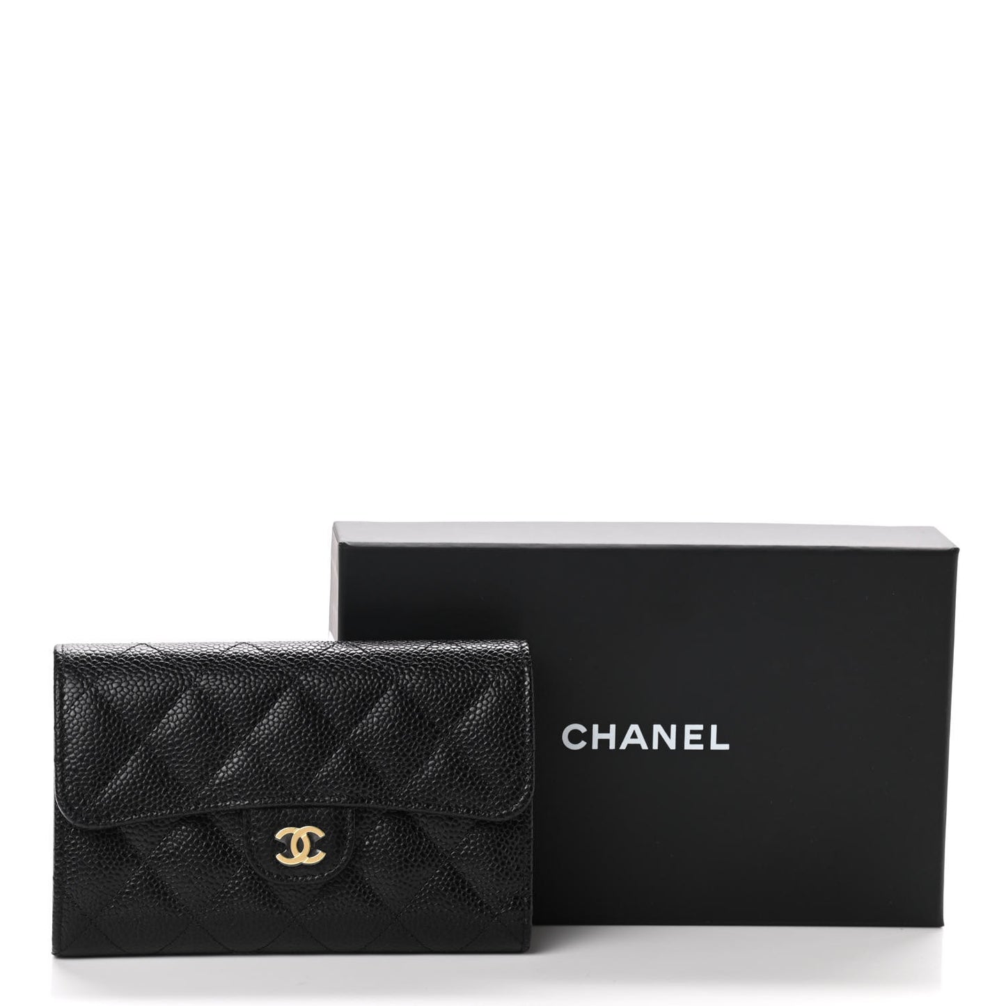 Caviar Quilted Medium Flap Wallet Black