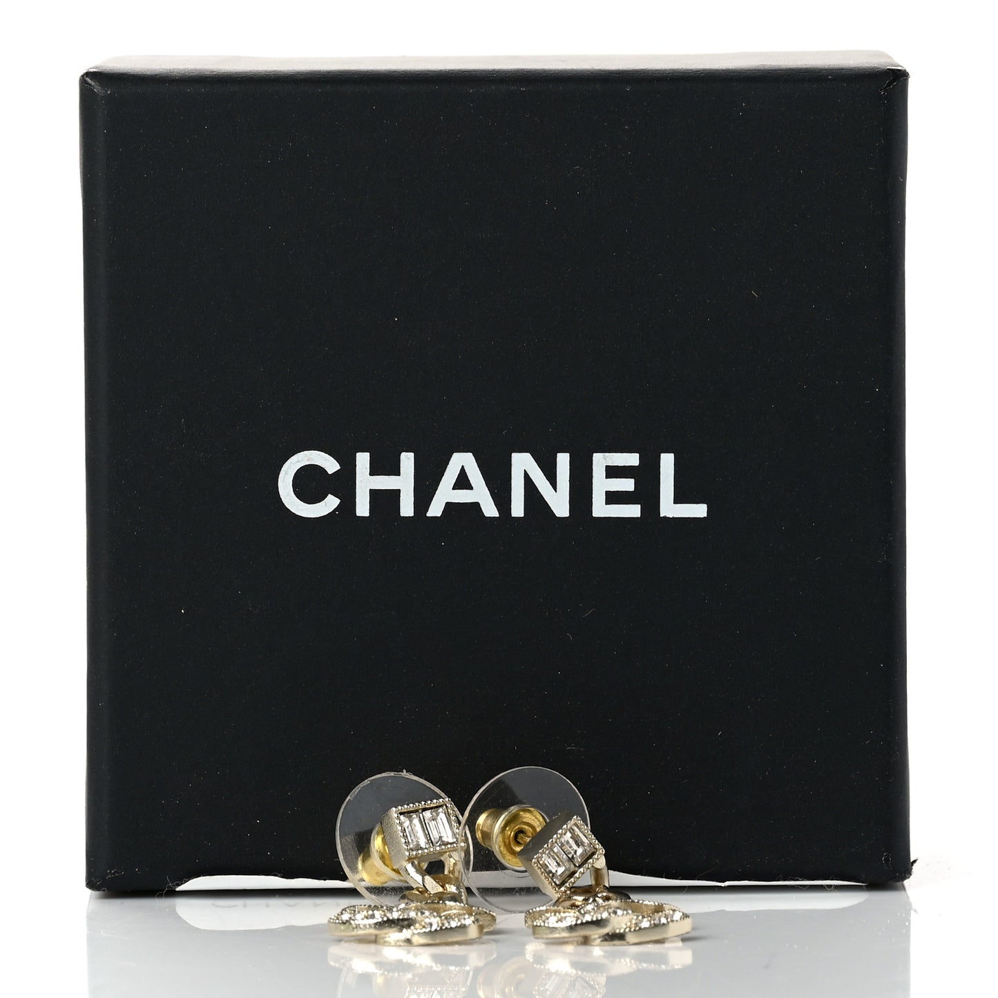 Crystal CC Chain Drop Earrings Gold