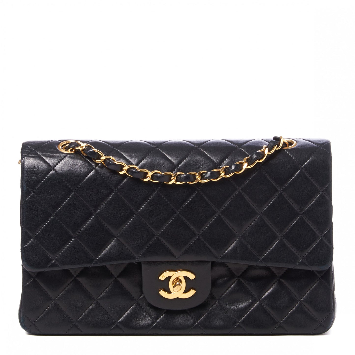 Lambskin Quilted Medium Double Flap Black