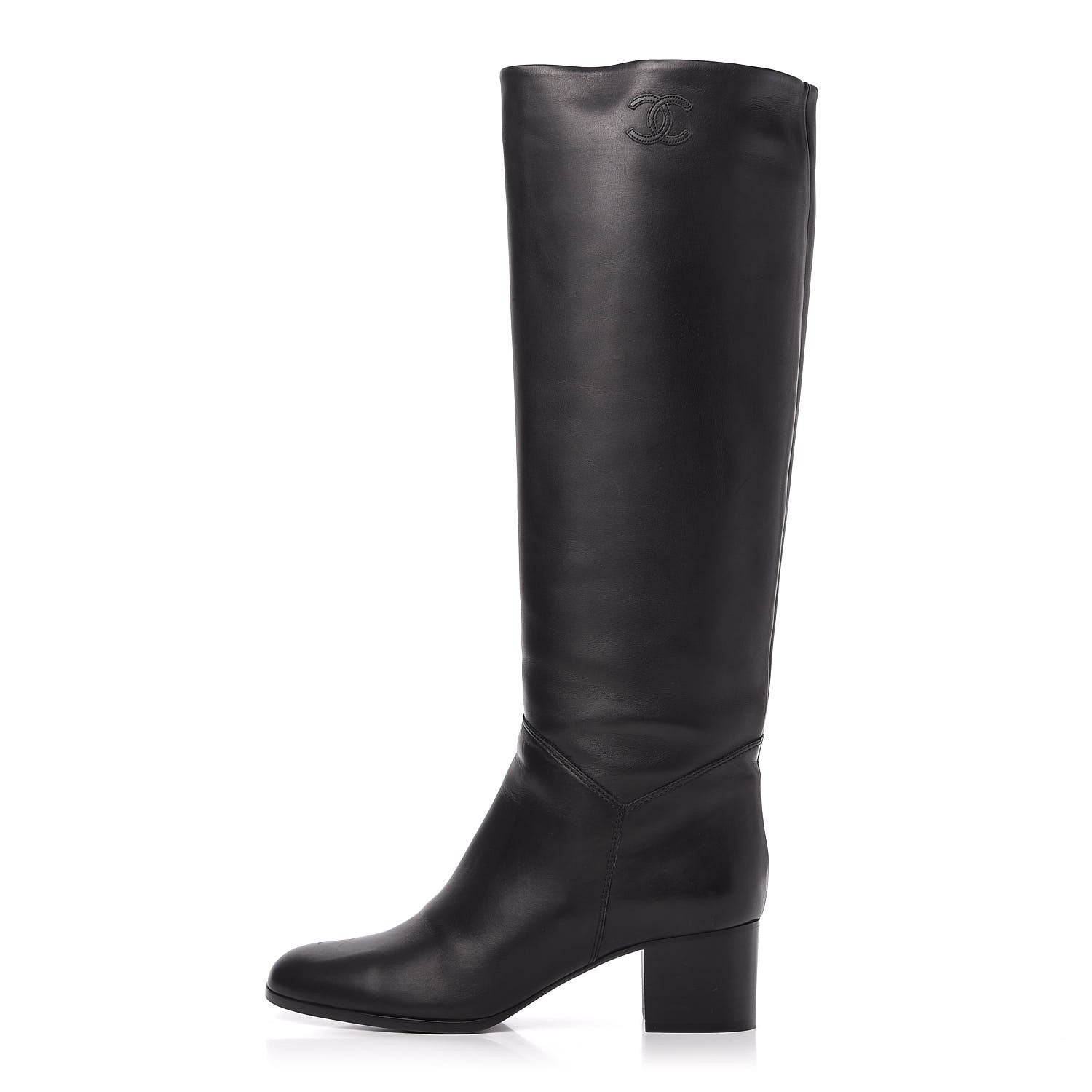 Chanel Calfskin CC Knee High Boots 39.5 Black 1 of 8