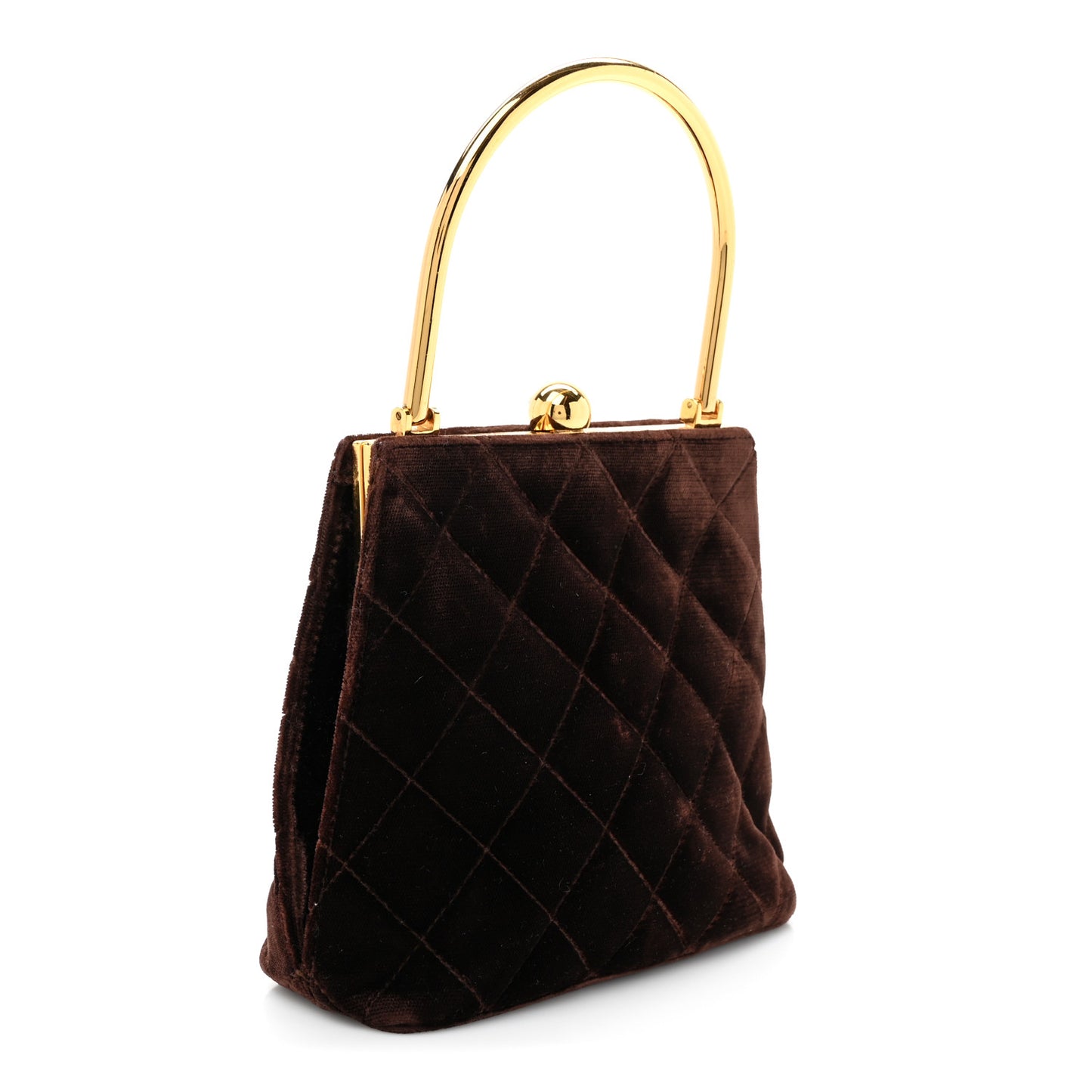 Suede Quilted Kisslock Top Handle Clutch Brown