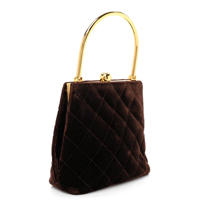 Chanel Suede Quilted Kisslock Top Handle Clutch Brown 3 of 11