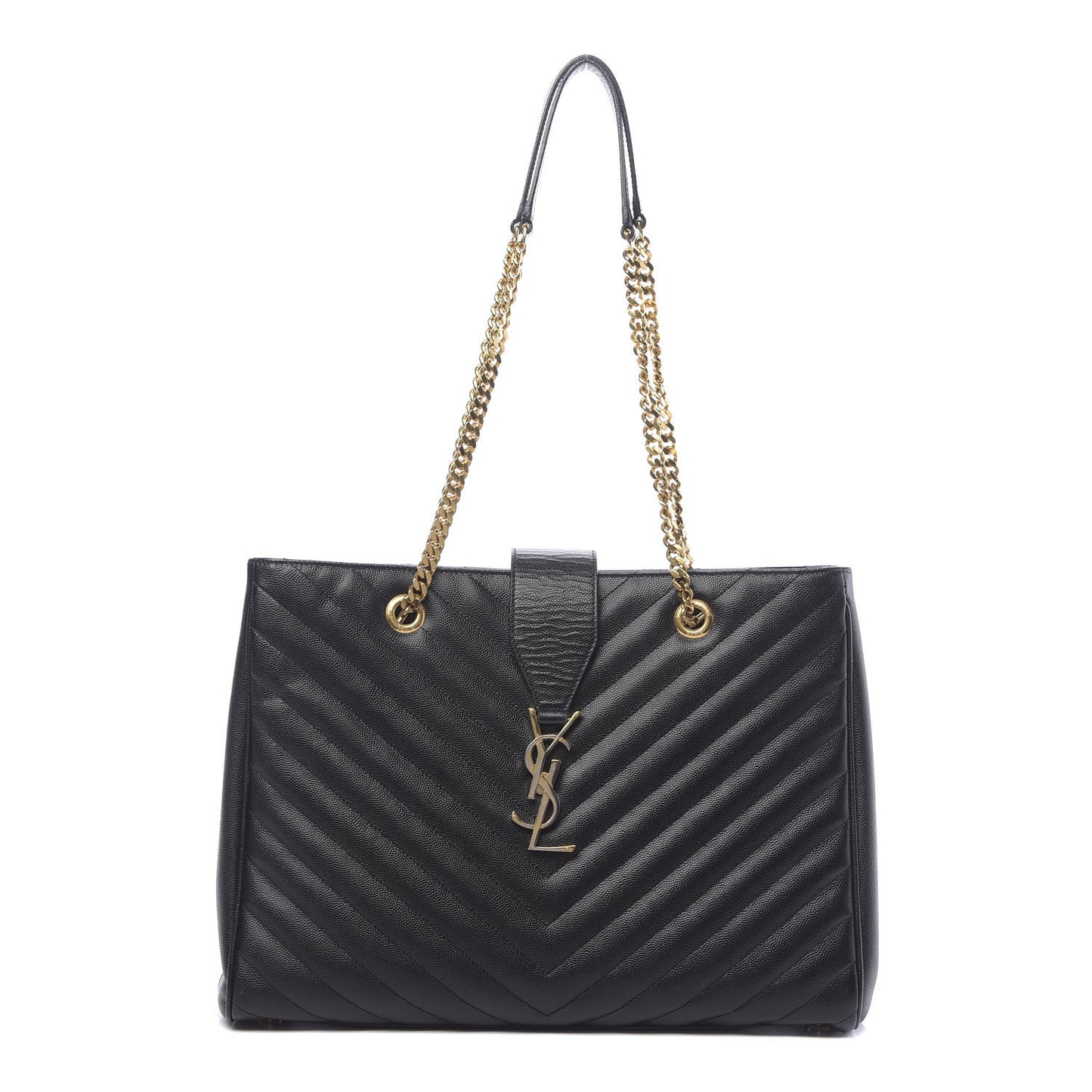 Grain De Poudre Matelasse Chevron Monogram Shopping Bag Black