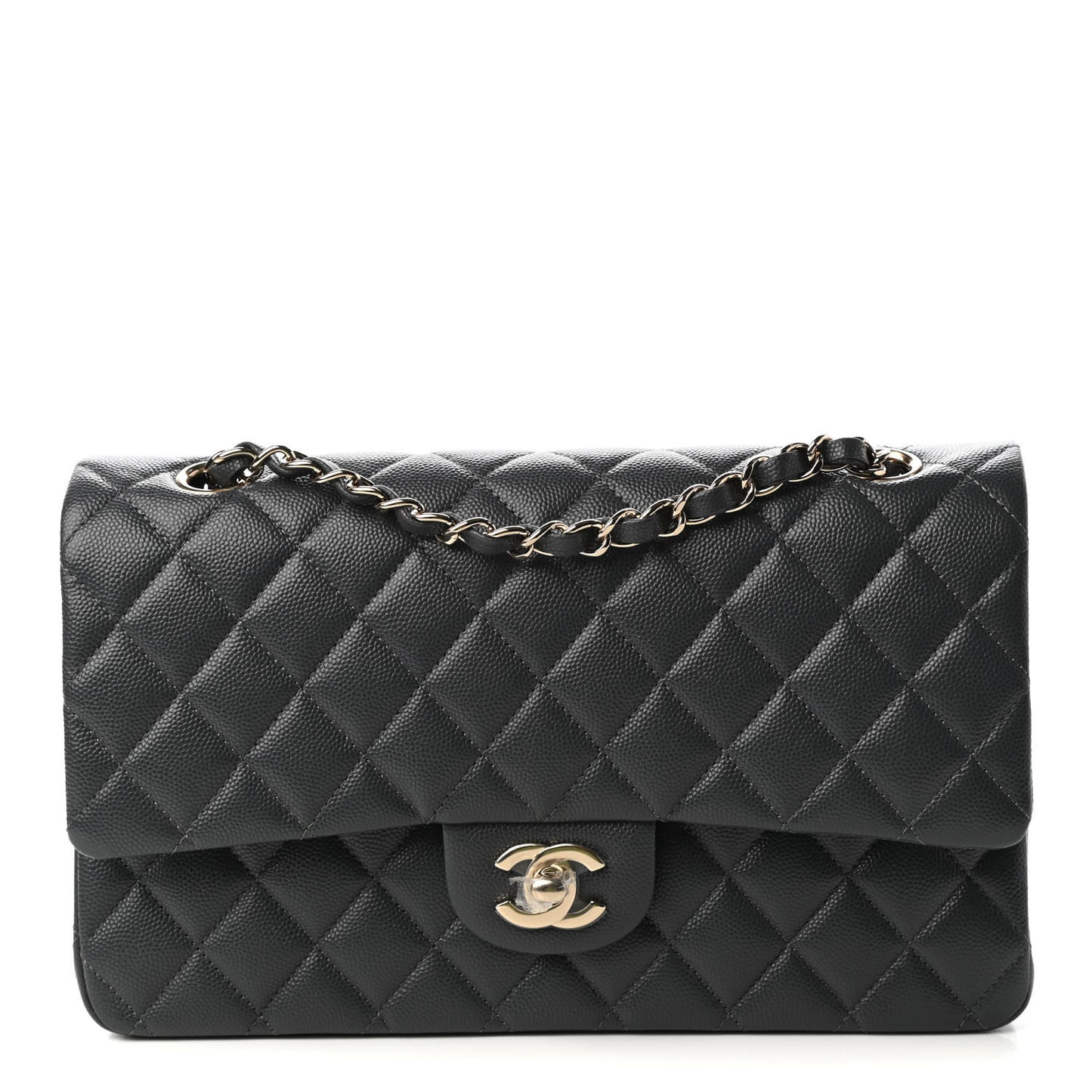 Caviar Quilted Medium Double Flap Dark Grey