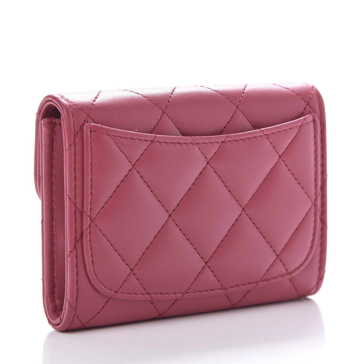 Chanel Lambskin Quilted Flap Card Holder Wallet Dark Pink 5 of 22