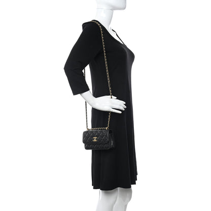 Chanel Lambskin Pearl Crush Quilted Flap Phone Holder With Chain Black 2 of 12