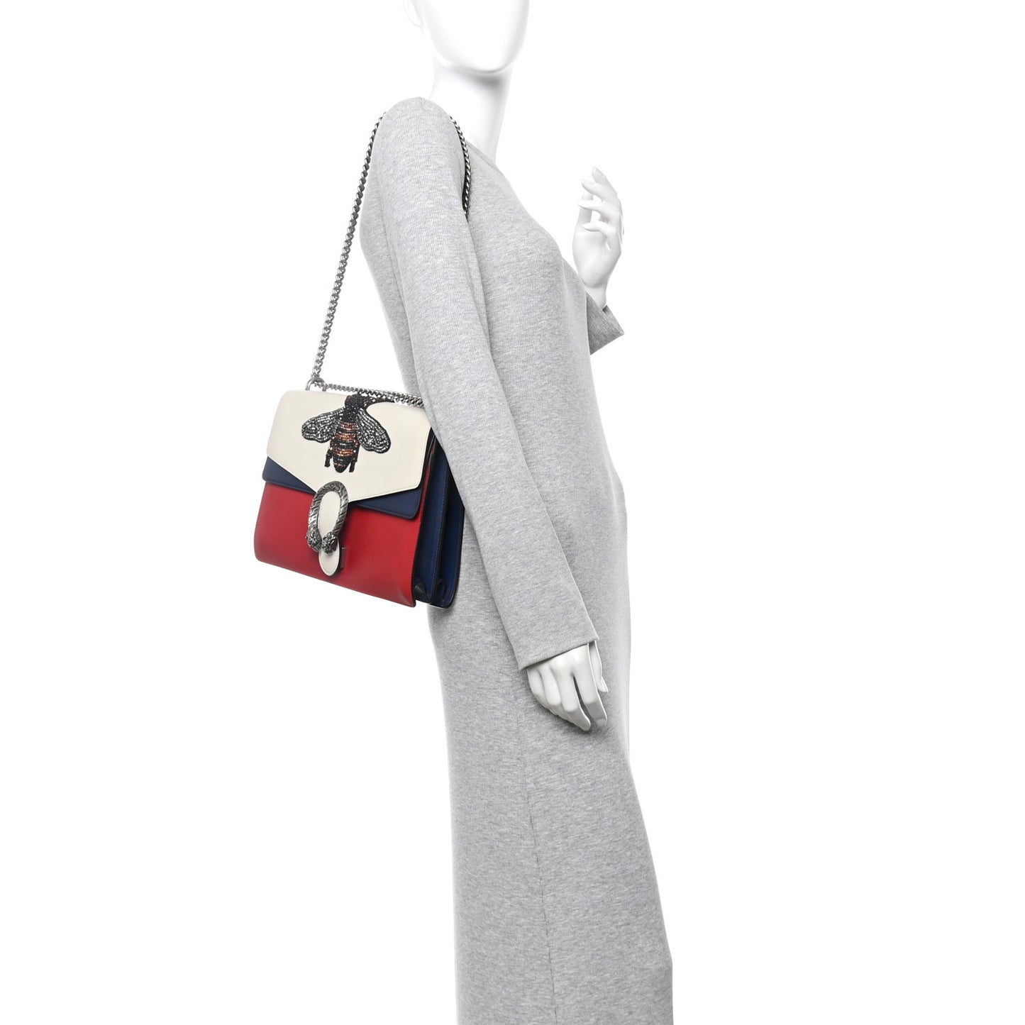Calfskin Bee Embroidered Medium Dionysus Shoulder Bag White Blue Hibiscus Red