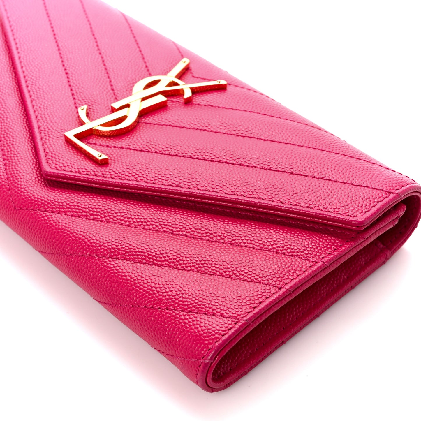 Grain De Poudre Matelasse Chevron Monogram Flap Wallet Fuxia