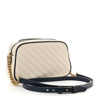 Gucci Vintage Effect Calfskin Matelasse Diagonal Small Torchon GG Marmont Chain Shoulder Bag Mystic White Blue Agata 3 of 11