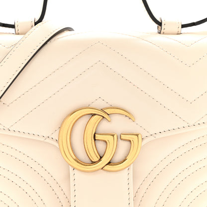 Gucci Calfskin Matelasse Mini GG Marmont Top Handle Shoulder Bag White 8 of 16