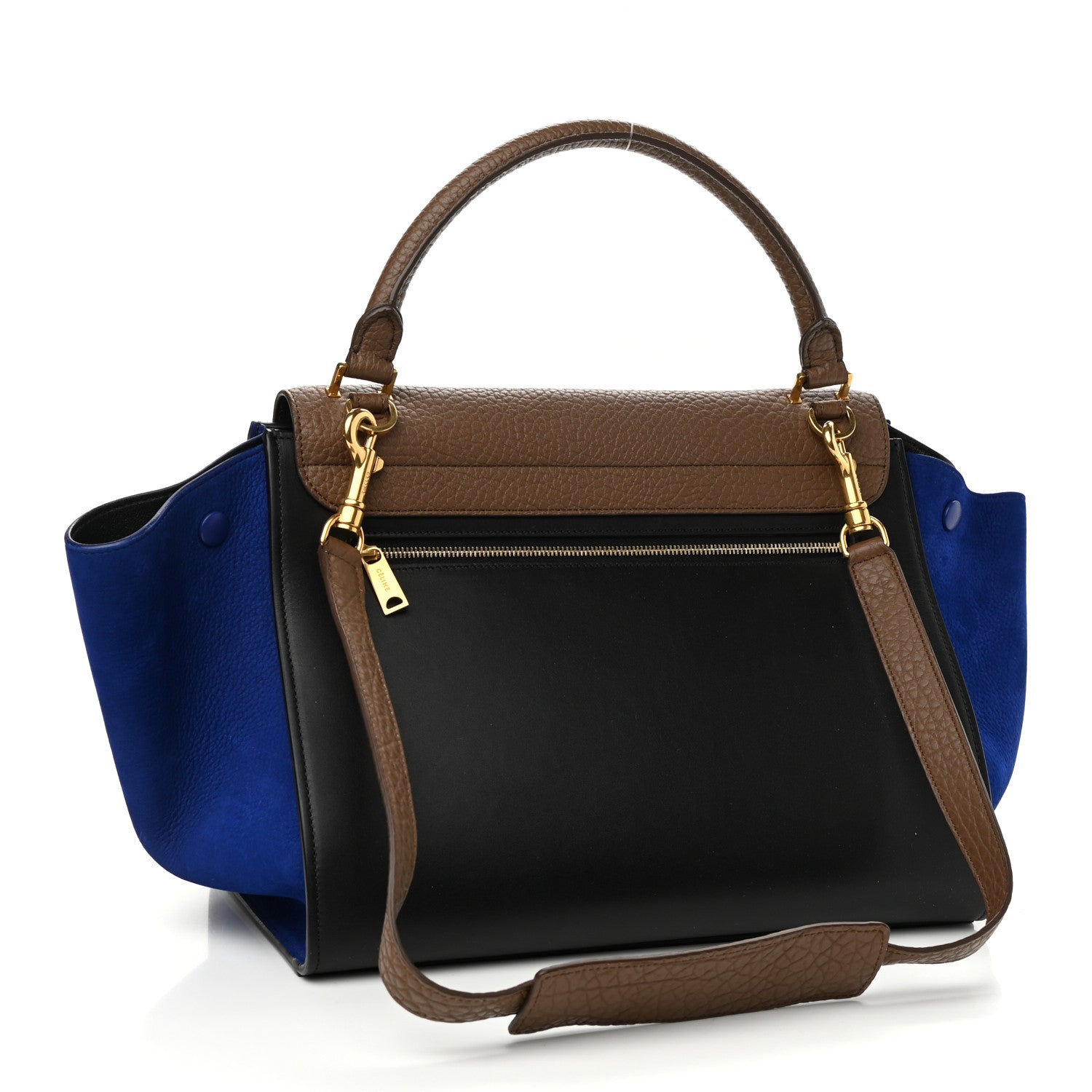 Celine Bullhide Calfskin Nubuck Medium Tri-Color Trapeze Coffee 3 of 11