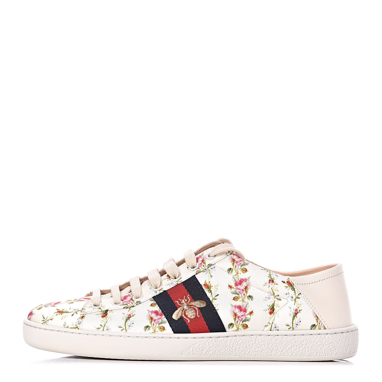 Gucci Calfskin Web Rose Print Bee Embroidered Womens Ace Sneakers 39.5 White 1 of 10