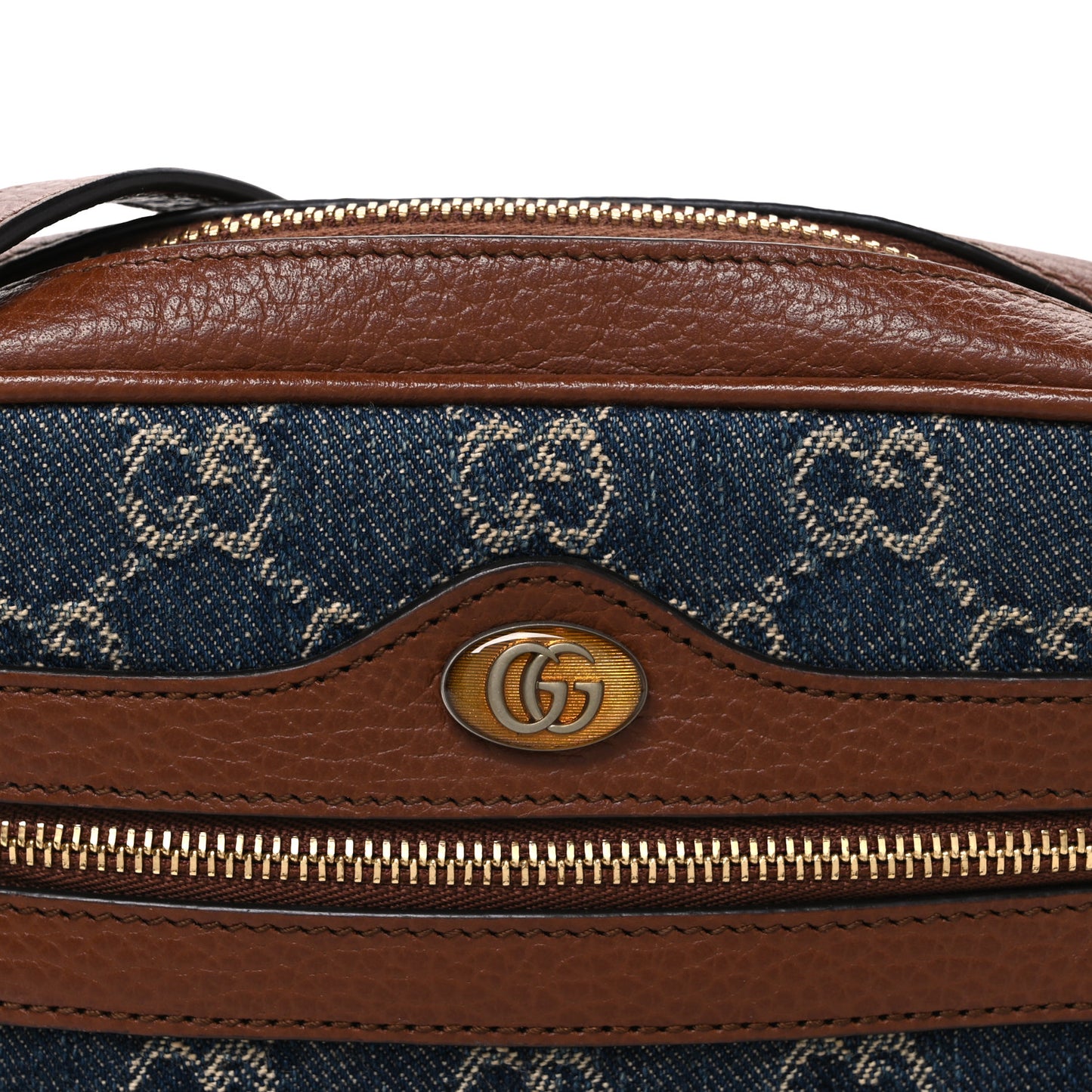 New Denim GG Monogram Dollar Calfskin Mini Ophidia Shoulder Bag Blue Tea Cuir Epilog