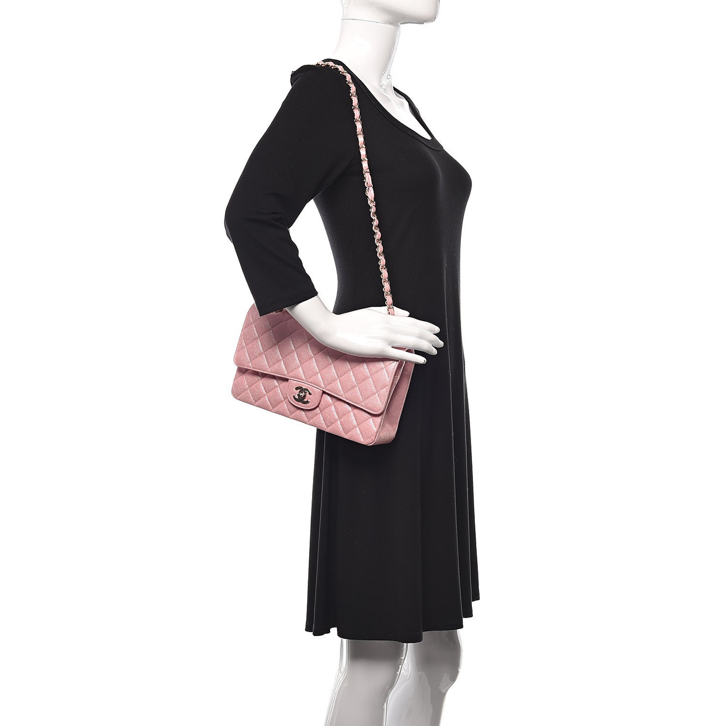Iridescent Caviar Quilted Medium Double Flap Rose Pink