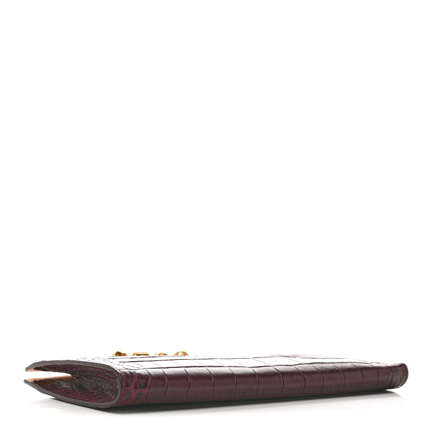 Calfskin Crocodile Embossed Knuckle Flat Clutch Burgundy