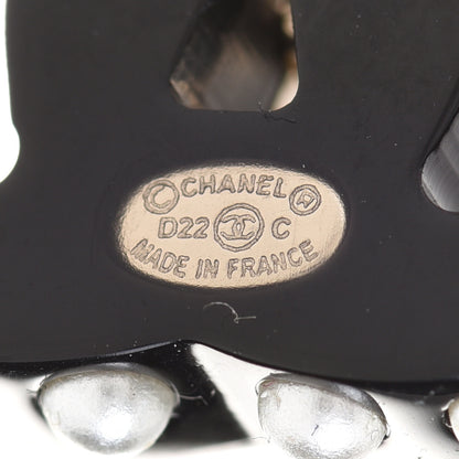 Chanel Resin Crystal Pearl CC Earrings Black 4 of 5