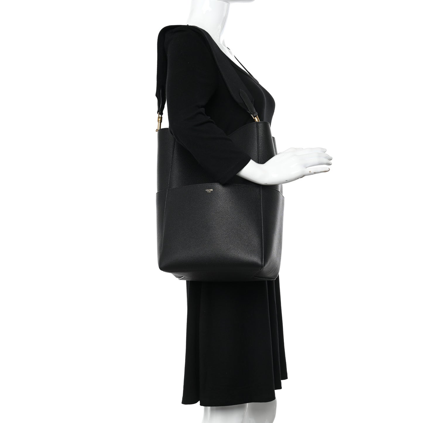 Soft Grained Calfskin Sangle Bucket Bag Black