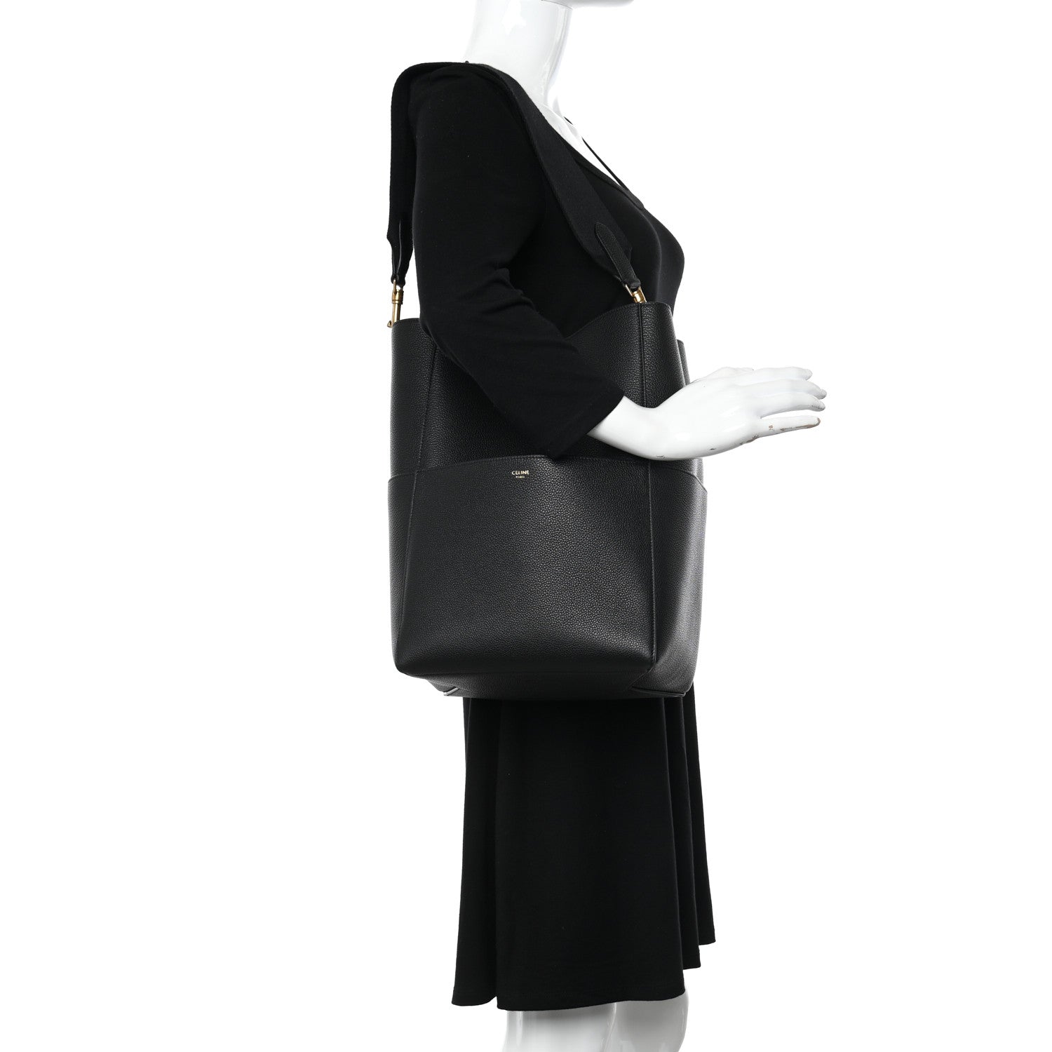 Celine Soft Grained Calfskin Sangle Bucket Bag Black 2 of 10