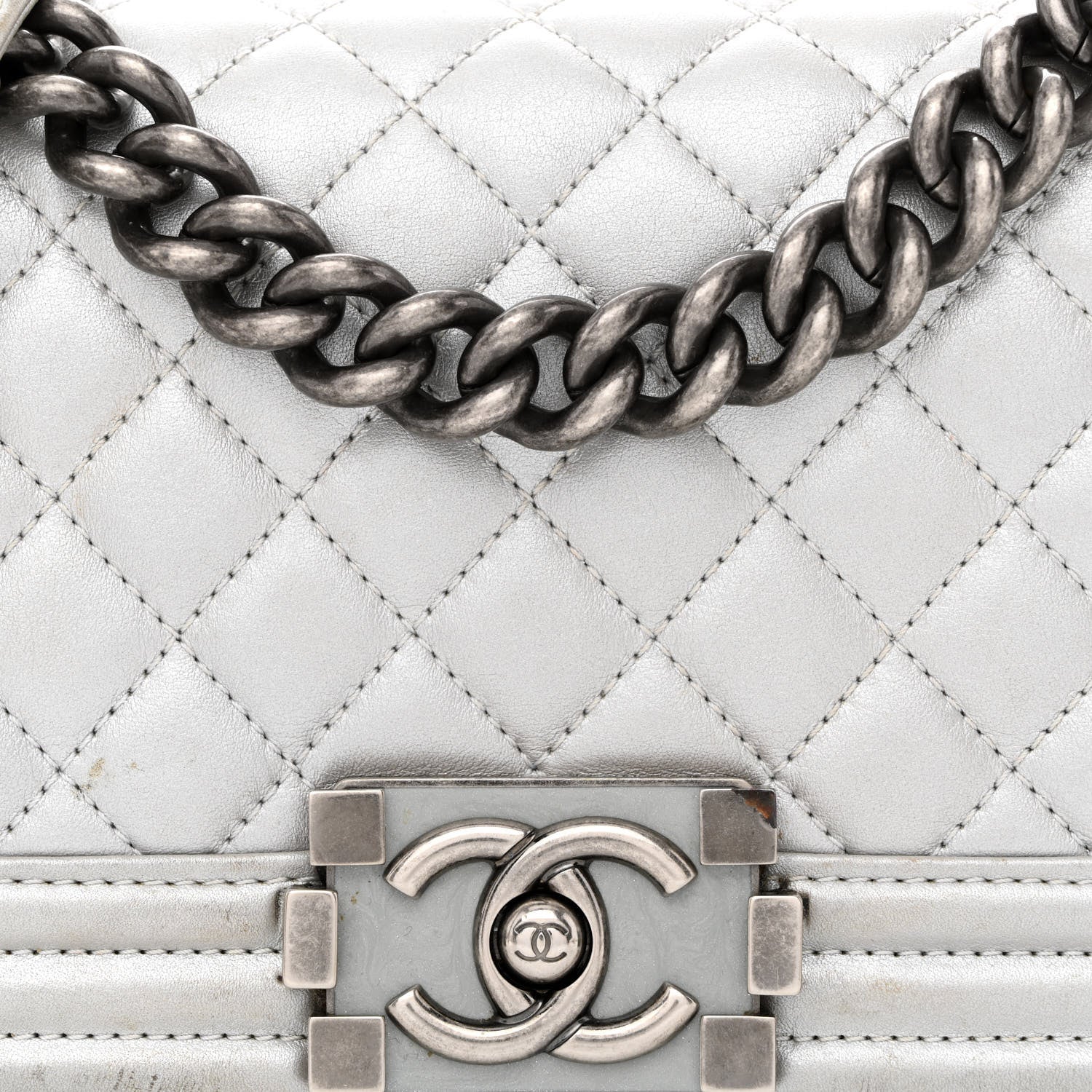 Chanel Metallic Lambskin Quilted Small Boy Flap Silver 8 of 13