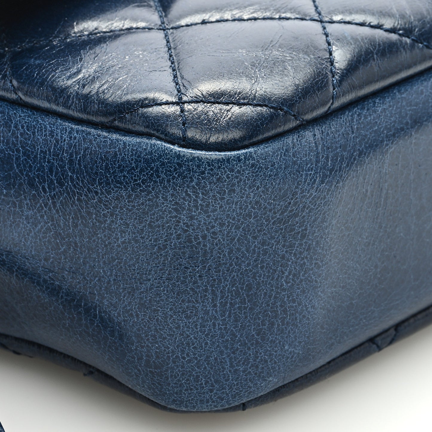 Glazed Calfskin Quilted Medium Duo Color Flap Blue
