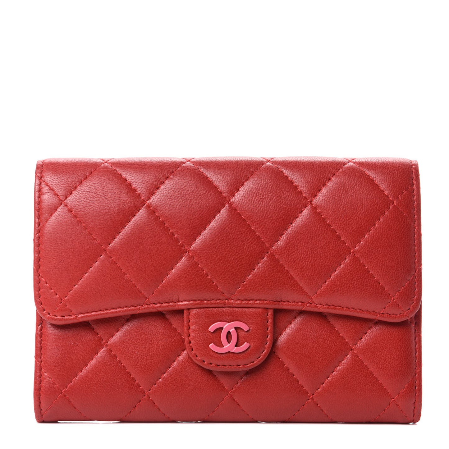 Lambskin Quilted Small Flap Wallet Red
