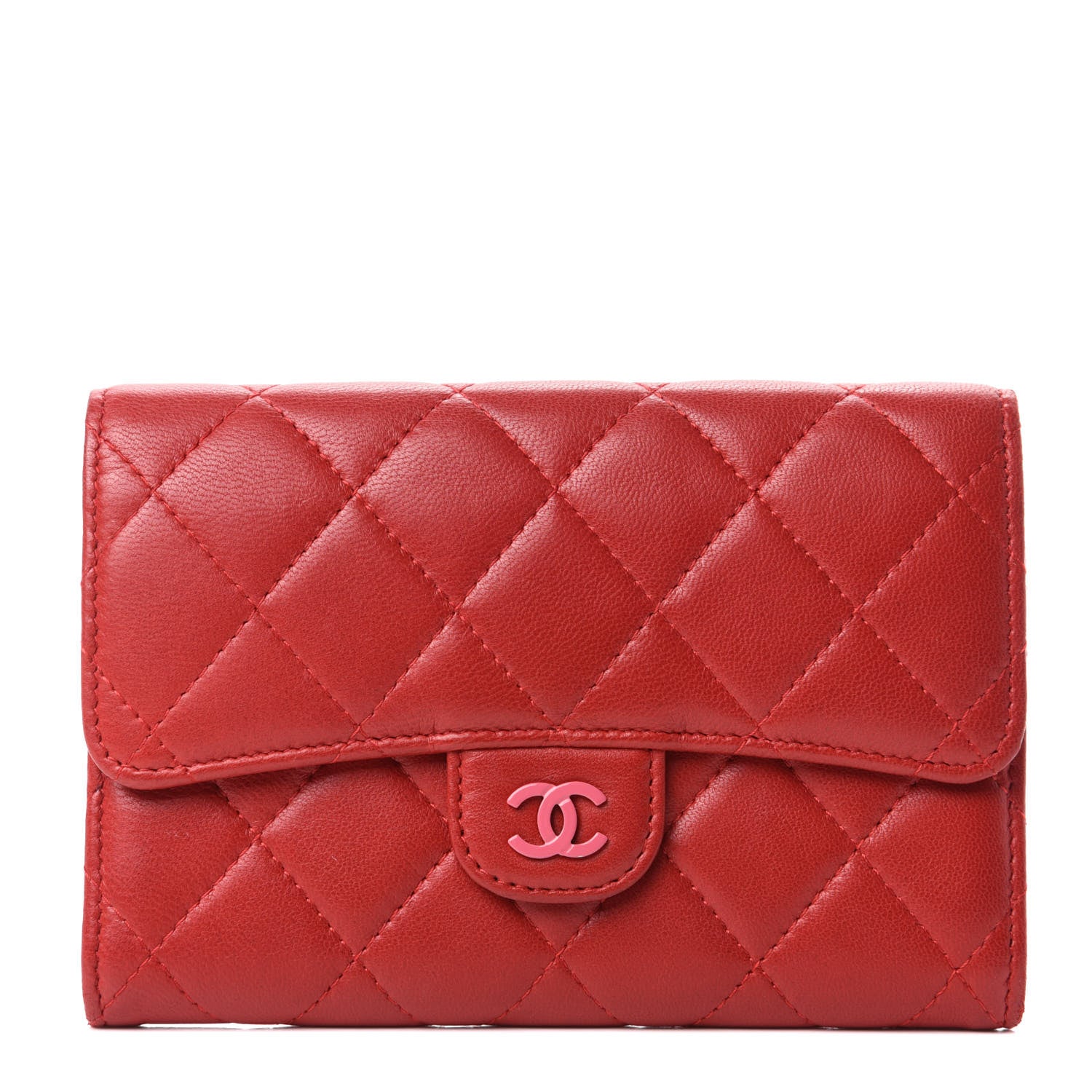 Chanel Lambskin Quilted Small Flap Wallet Red 1 of 9