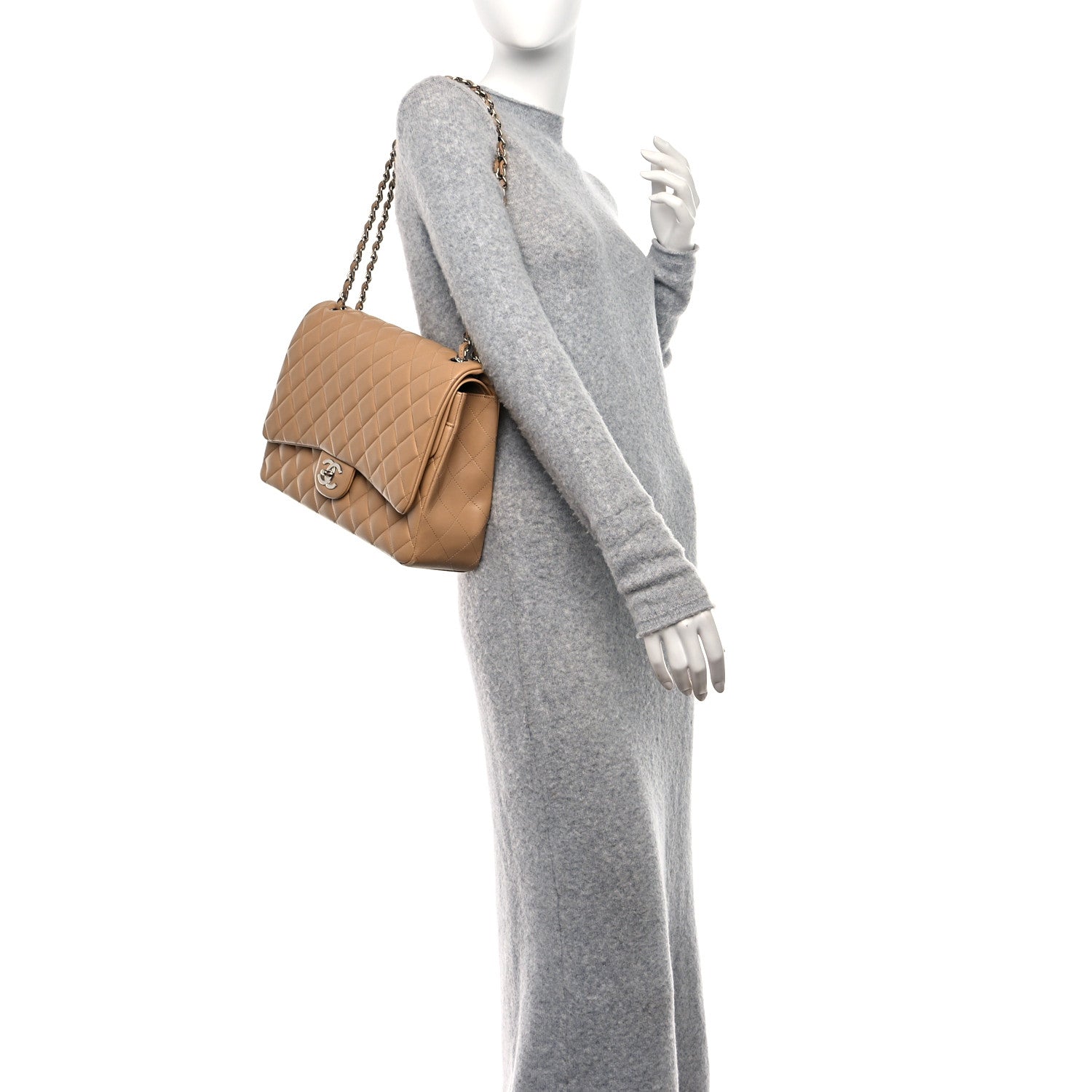 Chanel Lambskin Quilted Maxi Double Flap Beige 2 of 9