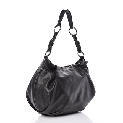 Prada Soft Calf Pleated Hobo Black 3 of 9