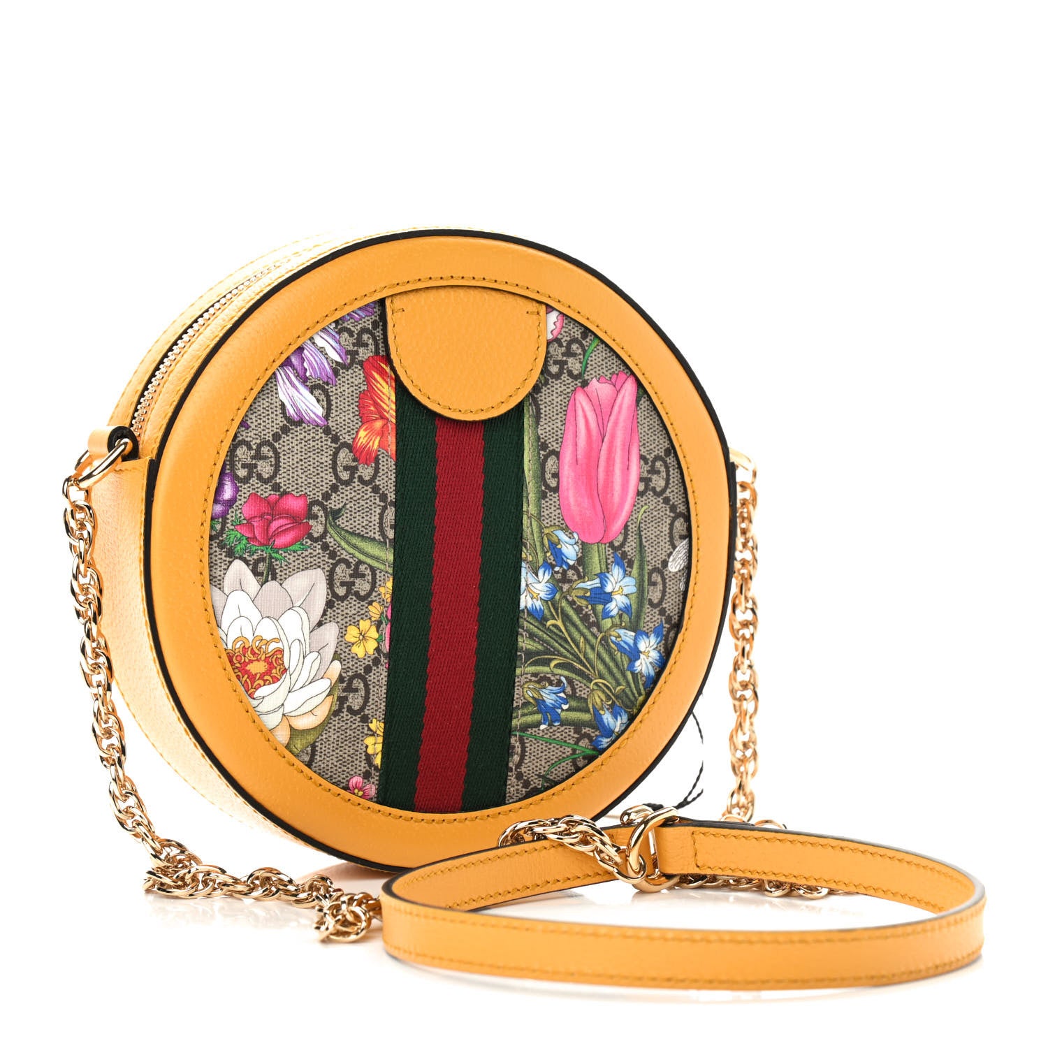 Gucci GG Supreme Monogram Flora Web Mini Ophidia Round Shoulder Bag Beige Multicolor Crop 3 of 10