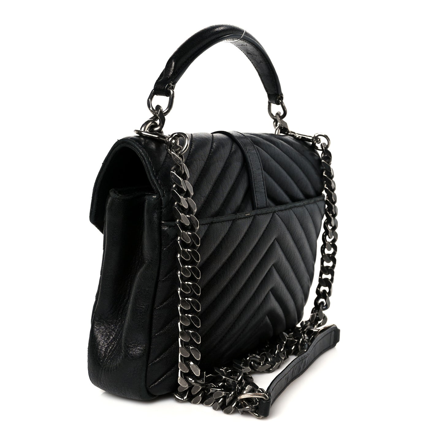 Sheepskin Matelasse Chevron Monogram Medium College Bag Black