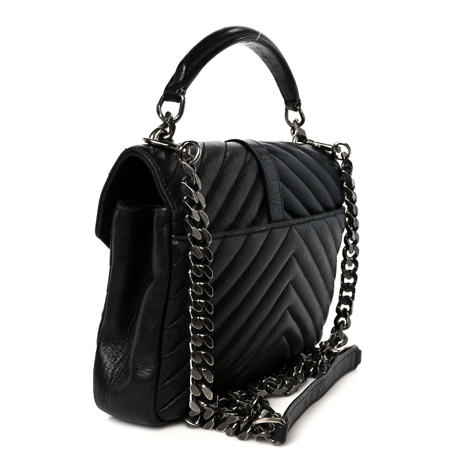 Saint Laurent Sheepskin Matelasse Chevron Monogram Medium College Bag Black 3 of 11