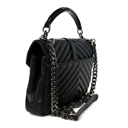 Saint Laurent Sheepskin Matelasse Chevron Monogram Medium College Bag Black 3 of 11