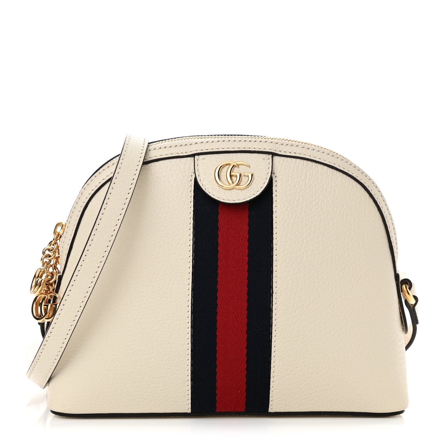 Textured Dollar Calfskin Web Small Ophidia Dome Shoulder Bag Mystic White
