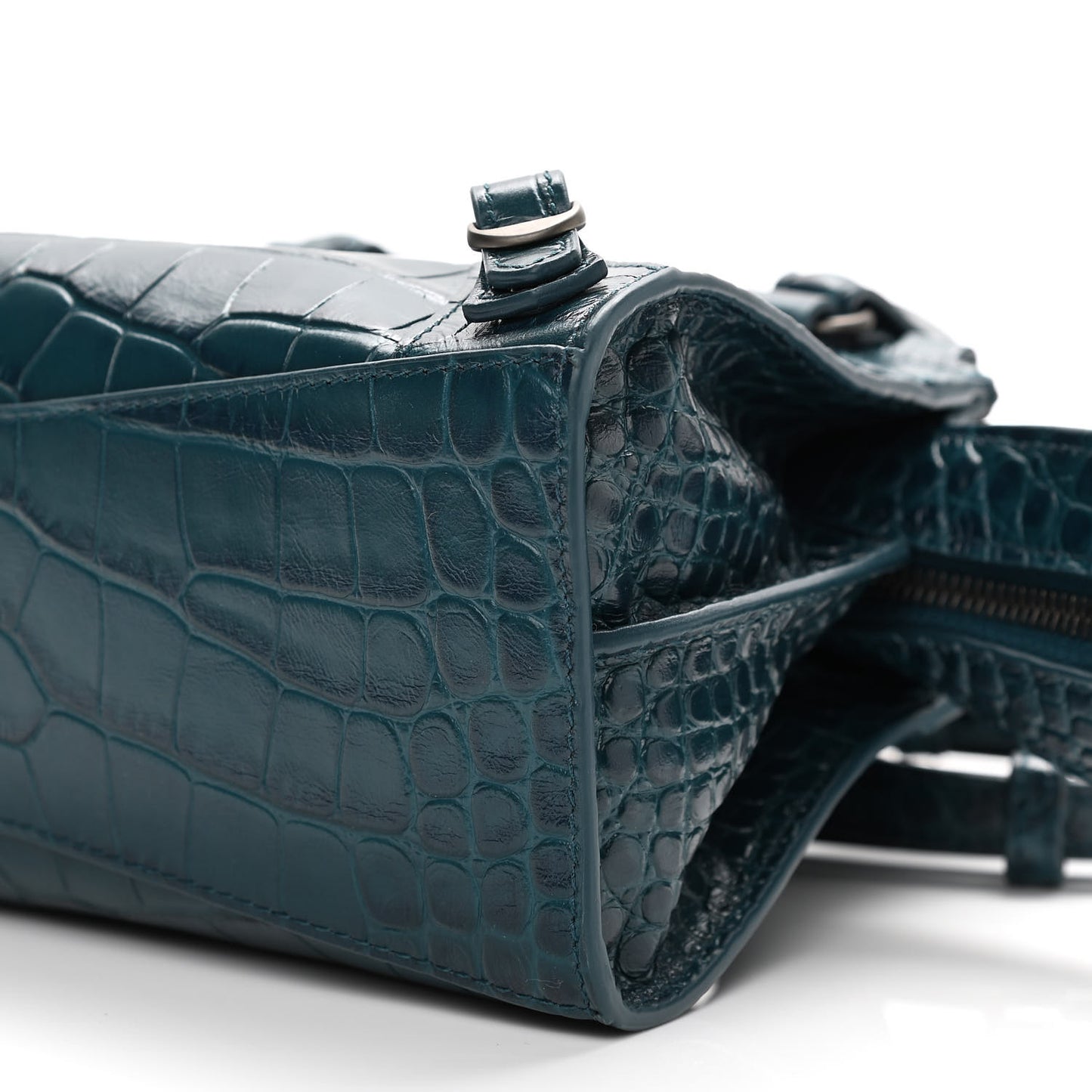 Calfskin Crocodile Embossed Neo Classic Silver Hardware Mini City Dark Petrol Blue